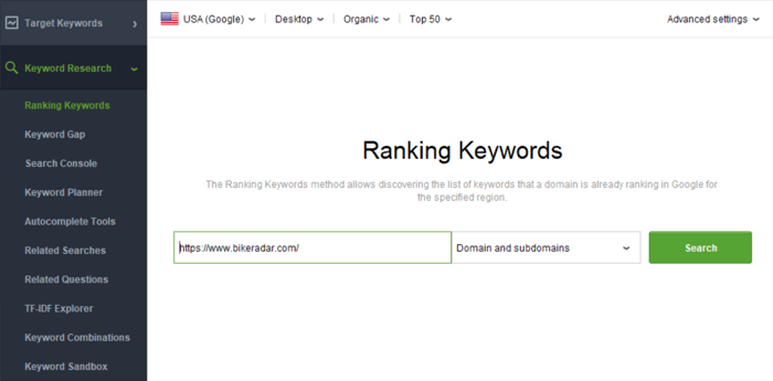 Rank Tracker keyword tool to find effective long-tail keywords