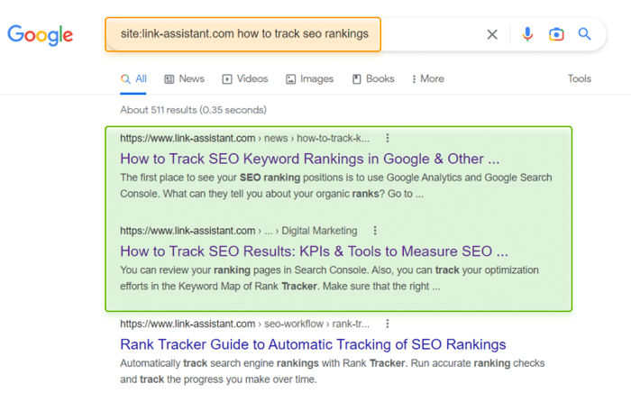 Googling site search plus a keyword will reveal all pages ranking for the query