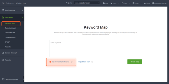 Import keywords to WebSite Auditor's Keyword Map from Rank Tracker