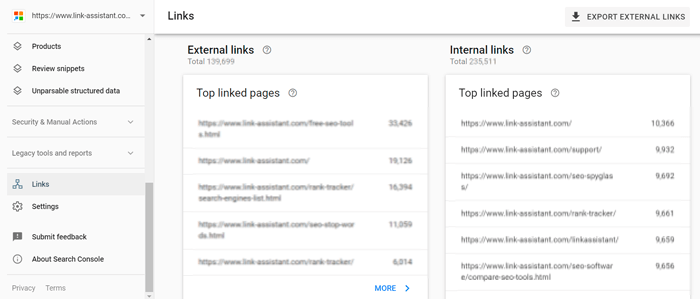 Znajdź linki wewnętrzne w Google Search Console