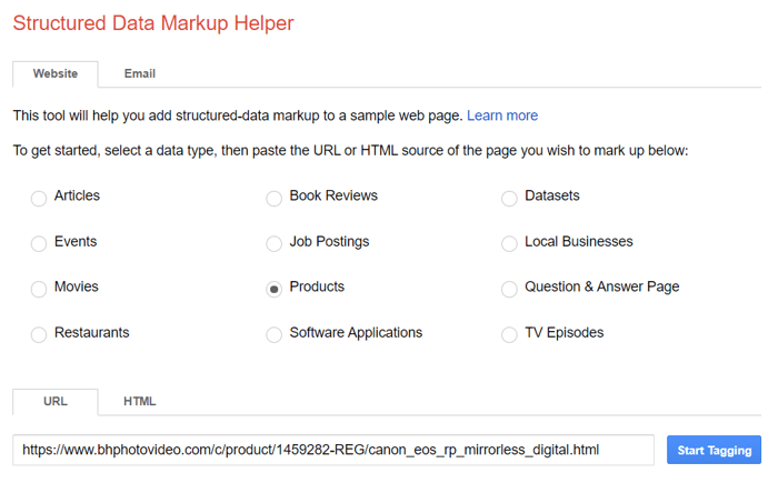 How to choose the type of Schema in Markup Helper
