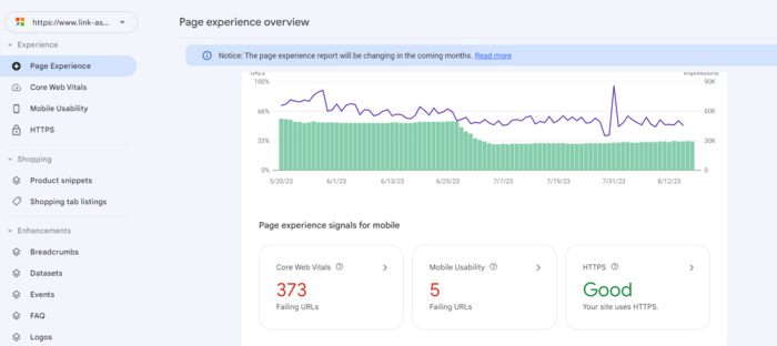 Page Experience report in Search Console