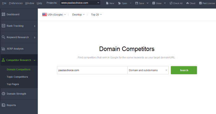 competitor research > domain competitors