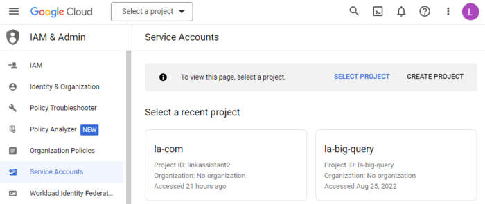 Google API Console service accounts