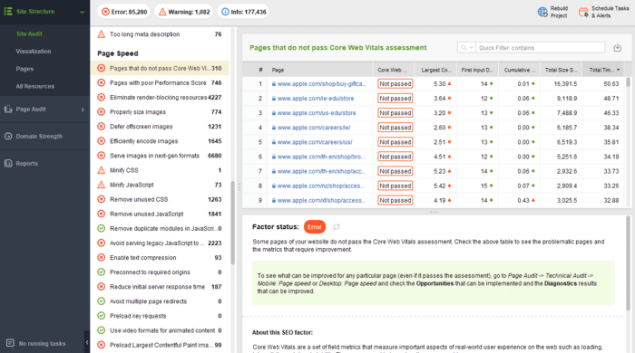 You can check your pages in Google’s PageSpeed Insights in WebSite Audito