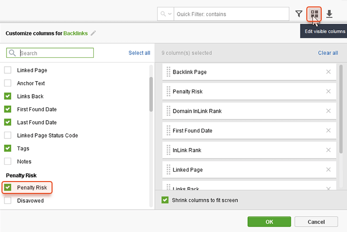 Add Penalty Risk to Visible Columns