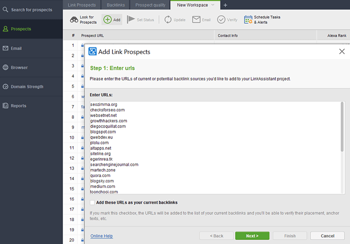Add link prospects to LinkAssistant