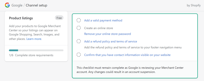 shopify product listings settings on google merchant center