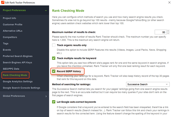 You can record SERP history in addition to a regular keyword tracking