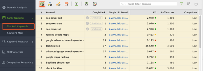 Checking Rankings of Tracked Keywords