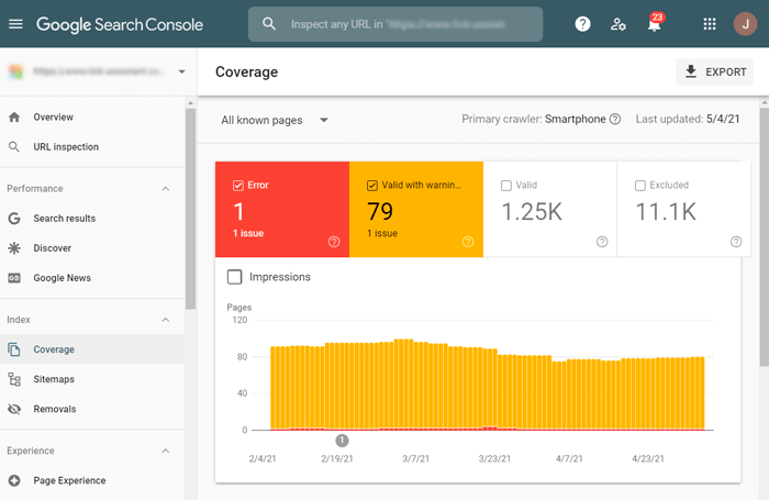 google search console coverage report