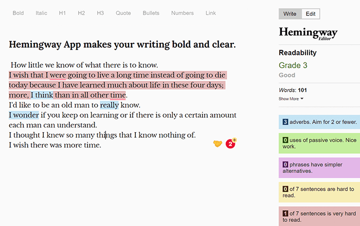 Hemingway app content editor
