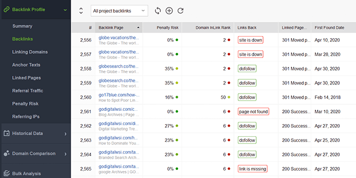 Backlinks overview in SEO SpyGlass