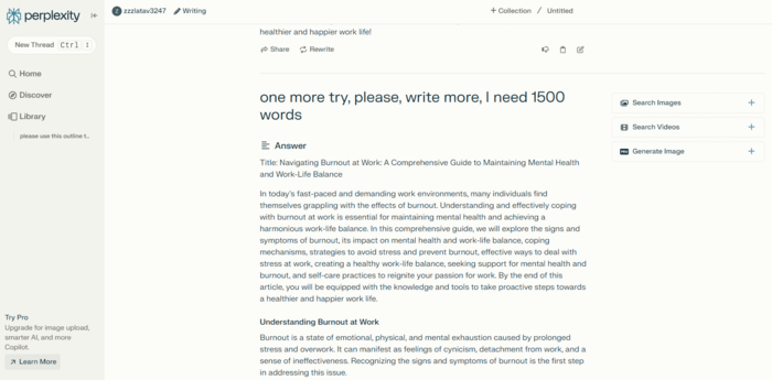 나는 Perplexity에게 나에게 필요한 제목이 포함된 1,500 단어짜리 기사를 요청했습니다.