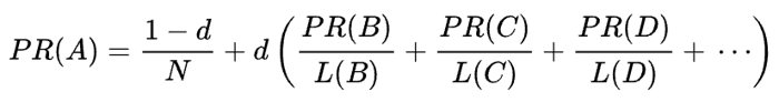 mathematical formula of the original PageRank