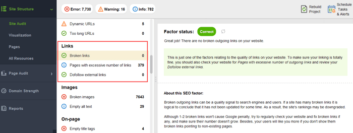 verbroken links op website-auditor