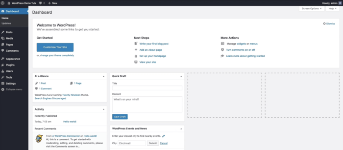 WordPress interface