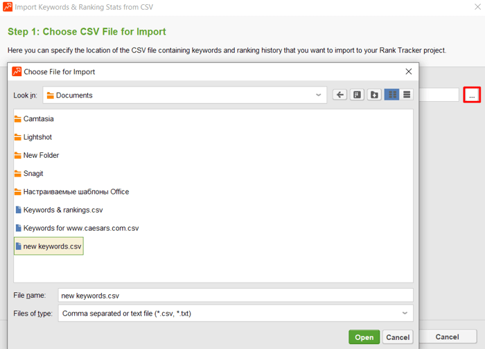 import new keywords from csv file
