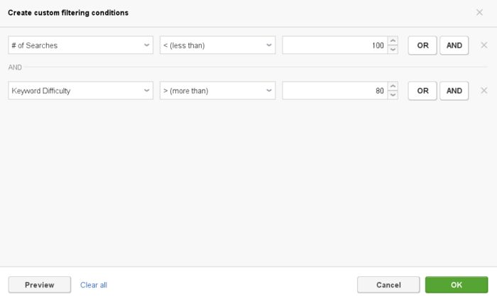 Filters in Rank Tracker