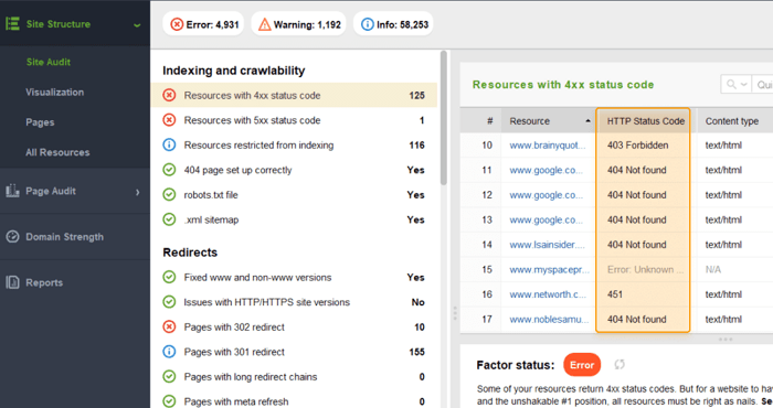 Find all pages with 404 request in the Indexing and Crawlability section of the Site Audit