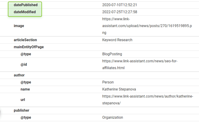 Example of Schema validator showing different time for publication and modification