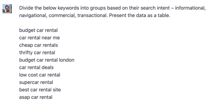 ChatGPT divides keywords based on their search intent