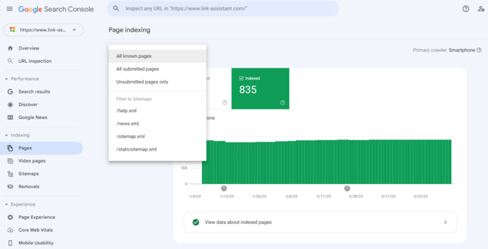 Google Search Consoleのインデックスに登録されたすべてのページ