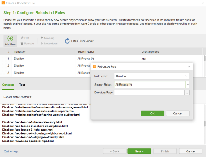 Robots.txt-generatortool in WebSite Auditor