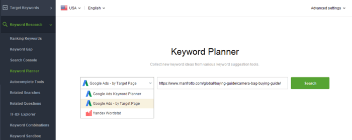 Keyword Research > Keyword Planner