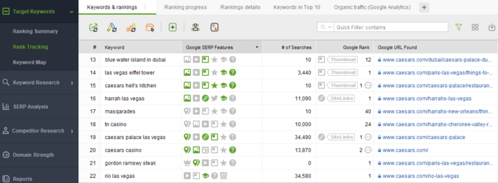 Tracking Google SERP features in Rank Tracker