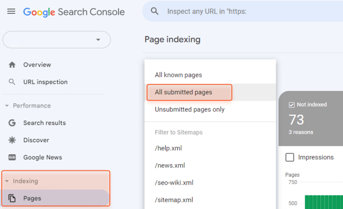 Indexing > Pages report in GSC