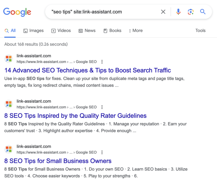 SERP with Google search operators