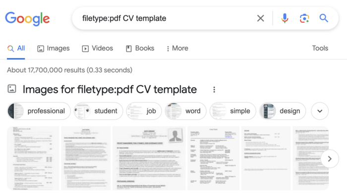 Google search operator: filetype:
