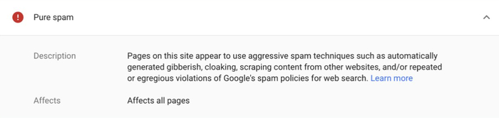 Pure Spam message in Google Search Console