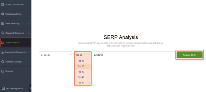 The number of competitors for SERP Analysis can be changed