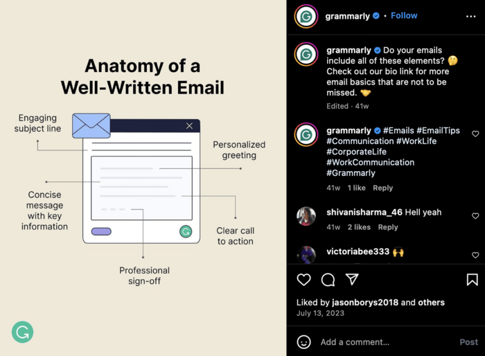 Grammarly’s team repurposed the article's text into a visual for Instagram