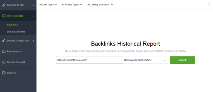 SEO SpyGlass’s Historical Data module lets you check historical stats for any domain