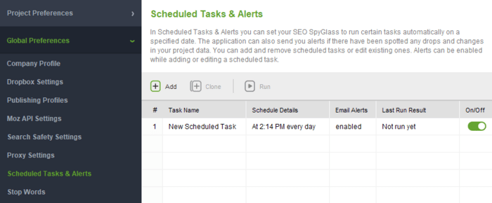 find the full list of tasks in Scheduled Tasks and Alerts