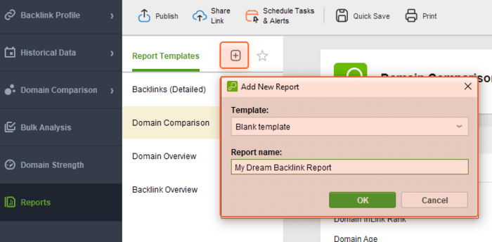 click the + icon to assemble the report you need