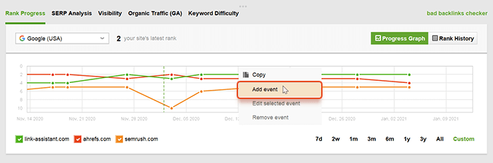 Adding an SEO event to track in Rank Tracker