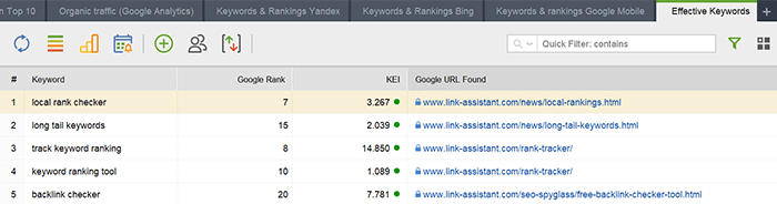 Selected keywords are quick to rank up in organic search