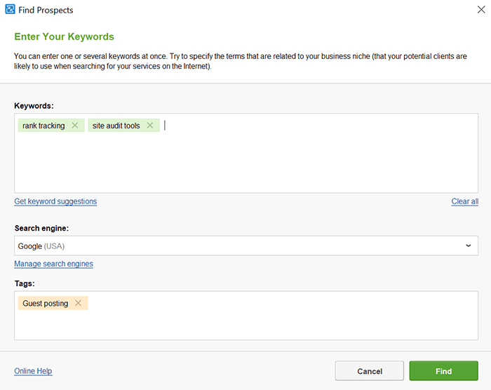 Add your target keywords to LinkAssistant