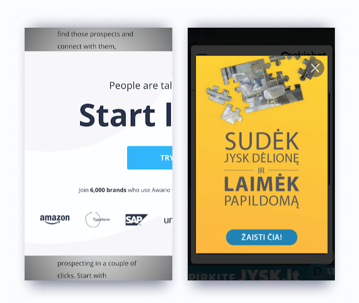 Example of intrusive popups on mobile sites