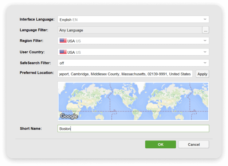 Specify geolocation for rank tracking