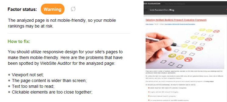website auditor mobile friendly analysis