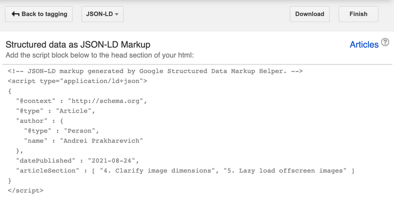 Example of HTML generated by Google Markup Helper