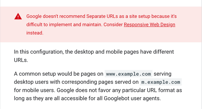 Google's take on separate URLs
