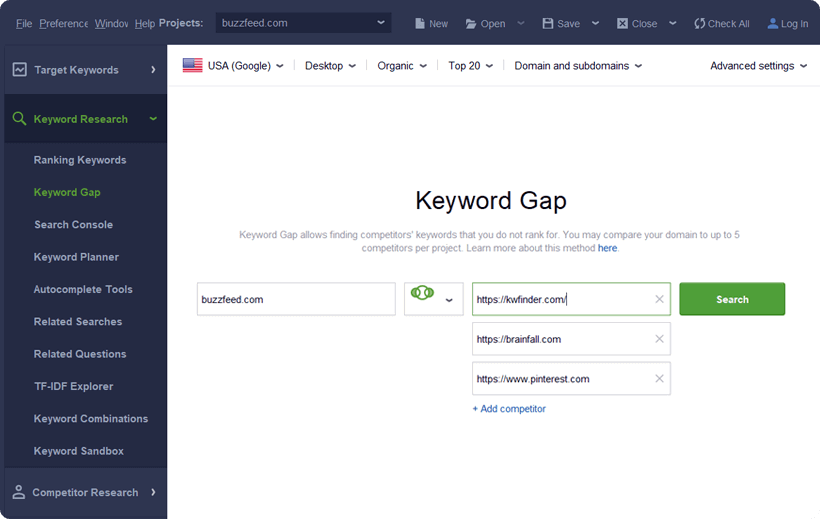 Find keyword gaps with organic competitors