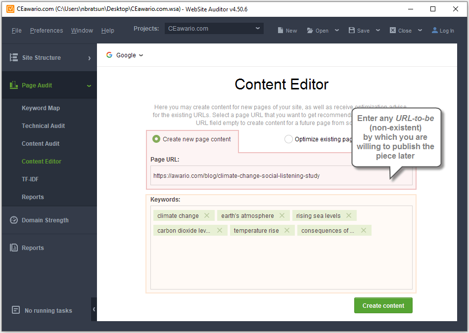 Create new page in Content Editor