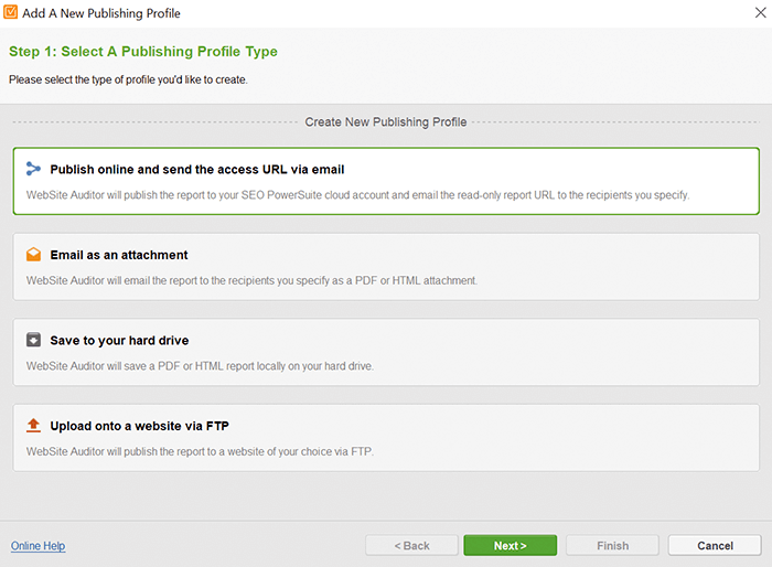 Sharing options for automated reports in SEO PowerSuite